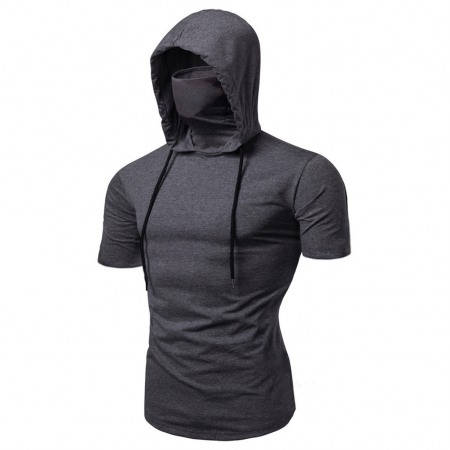 Men's Personality Simple Stretch Fitness Ninja Suit Hooded Short Sleeve T-Shirt Mask